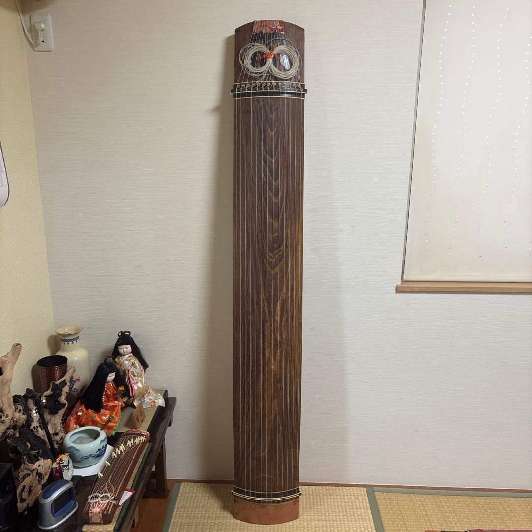 筝 13弦 オレンジ飾り 琴柱付き 花の絵秀本作 ヴィンテージ 引き取り限定