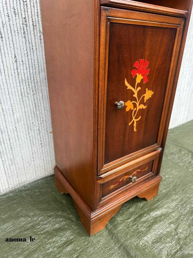 サイドチェスト】イタリア 木製 象嵌細工 収納 引出 花台 飾り台