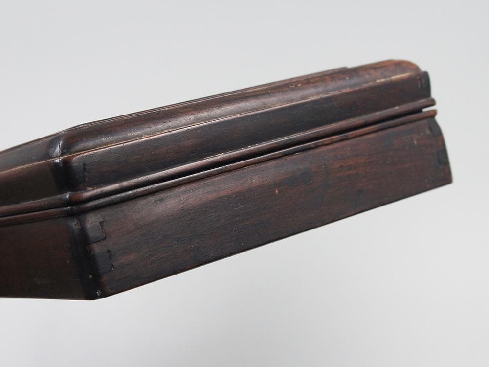 木】 ☆ 竹木 黄花梨木四方硯盒 ☆ 清朝期 鬼顔 麦