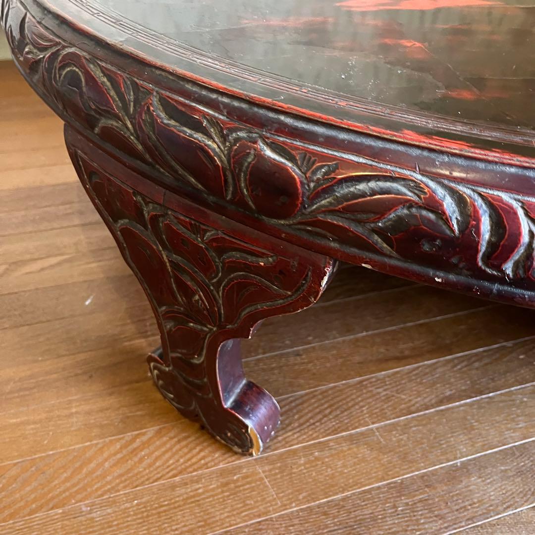 アンティーク】李朝 彫刻 天然木 座卓 ちゃぶ台 センターテーブル 古家具