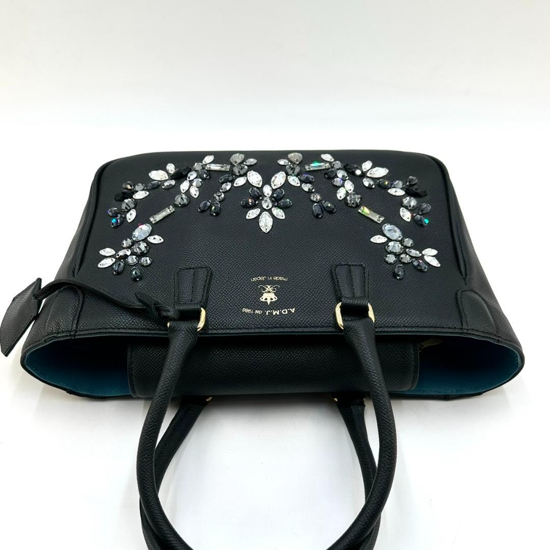 A.D.M.J. スワロフスキー ビジュー ハンドバッグ トートバッグ ブラック