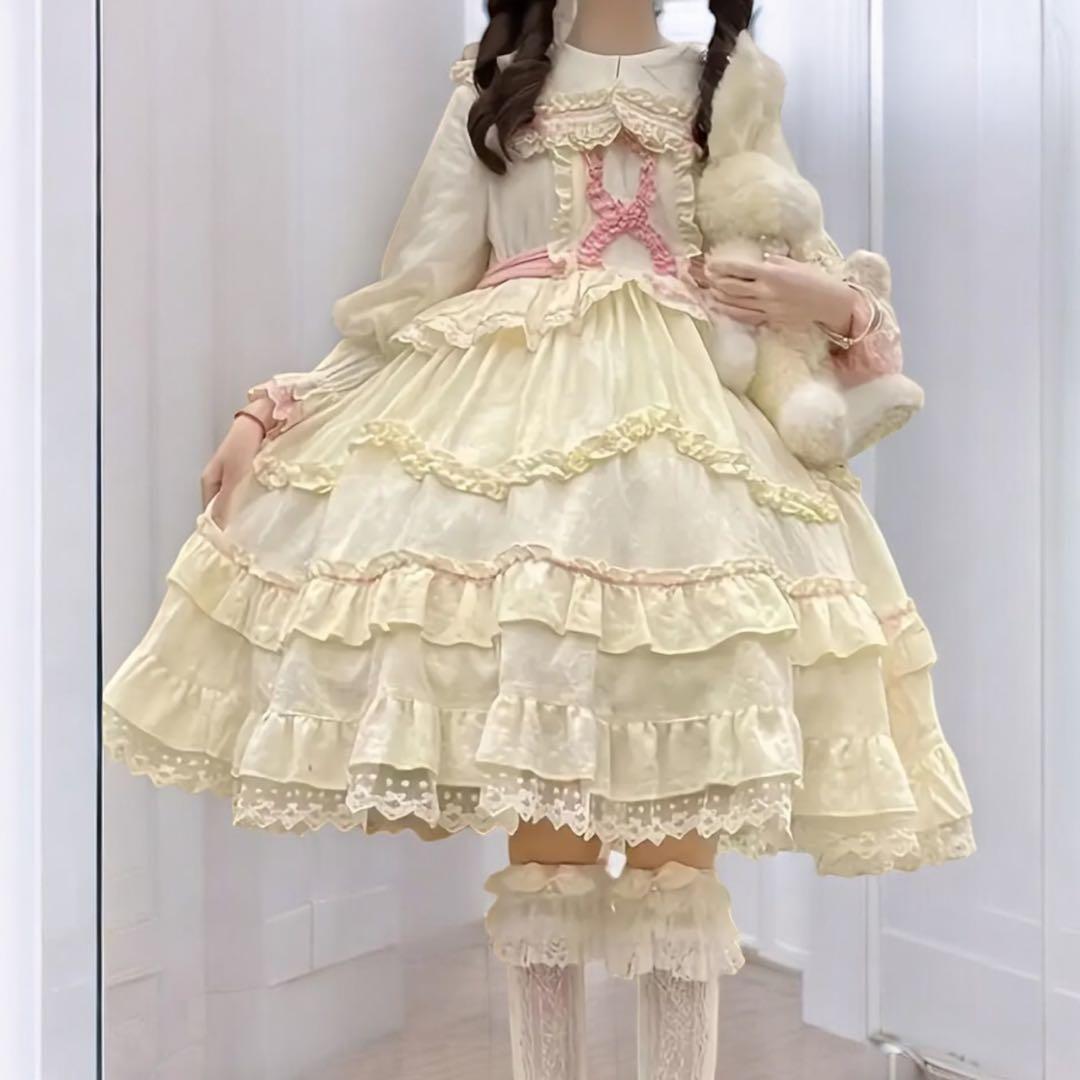 ロリータドレス キャラクター柄 クリーム色