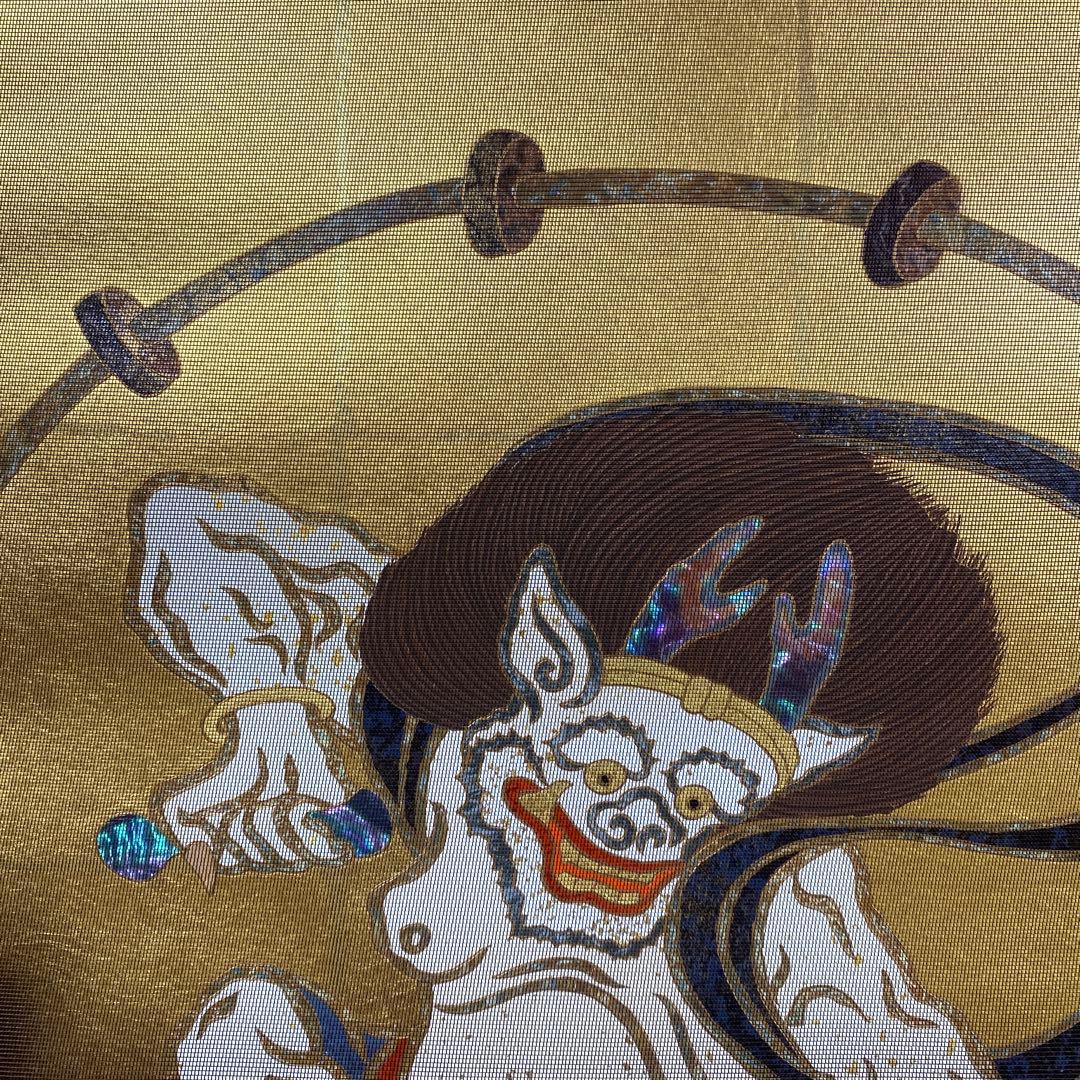 美品 掛け軸 純金螺鈿漆箔緯錦織「風神雷神」琳派 無月作 双幅 2本セット