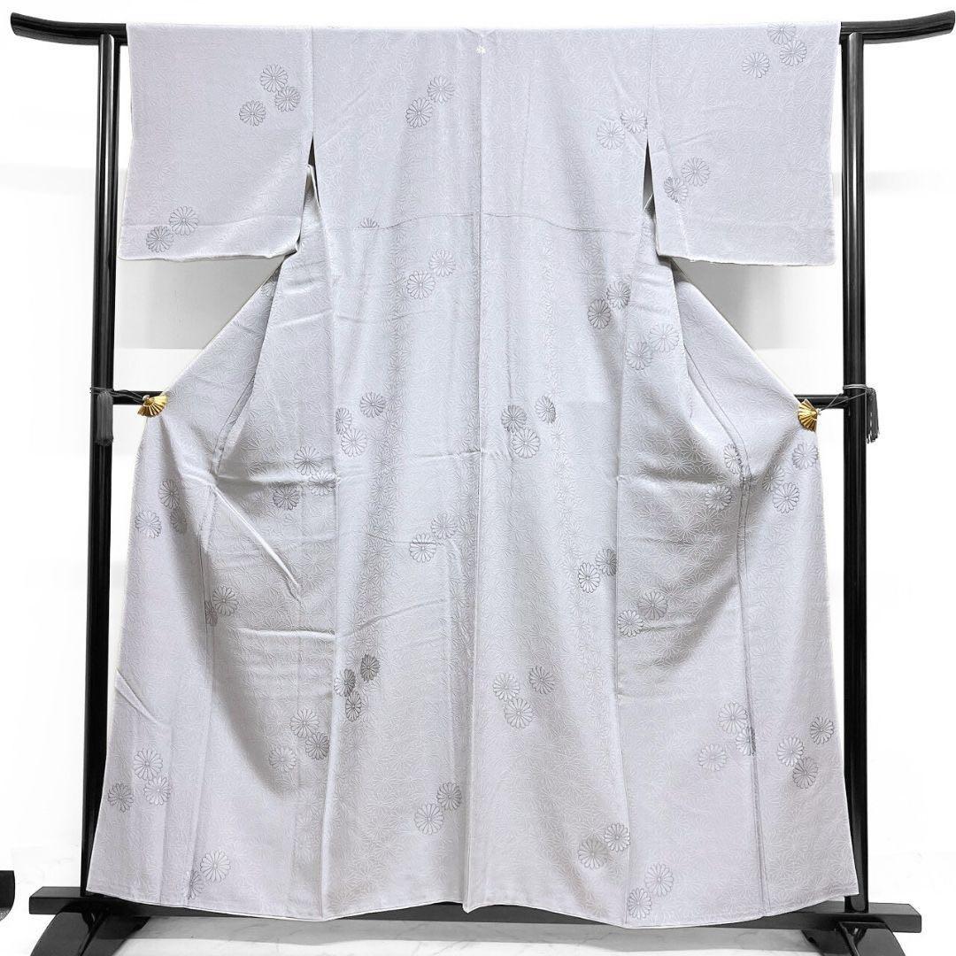 色無地 フルセット 菊 梅 地紋 難あり 練習用 シンプル 礼装 着物 I2