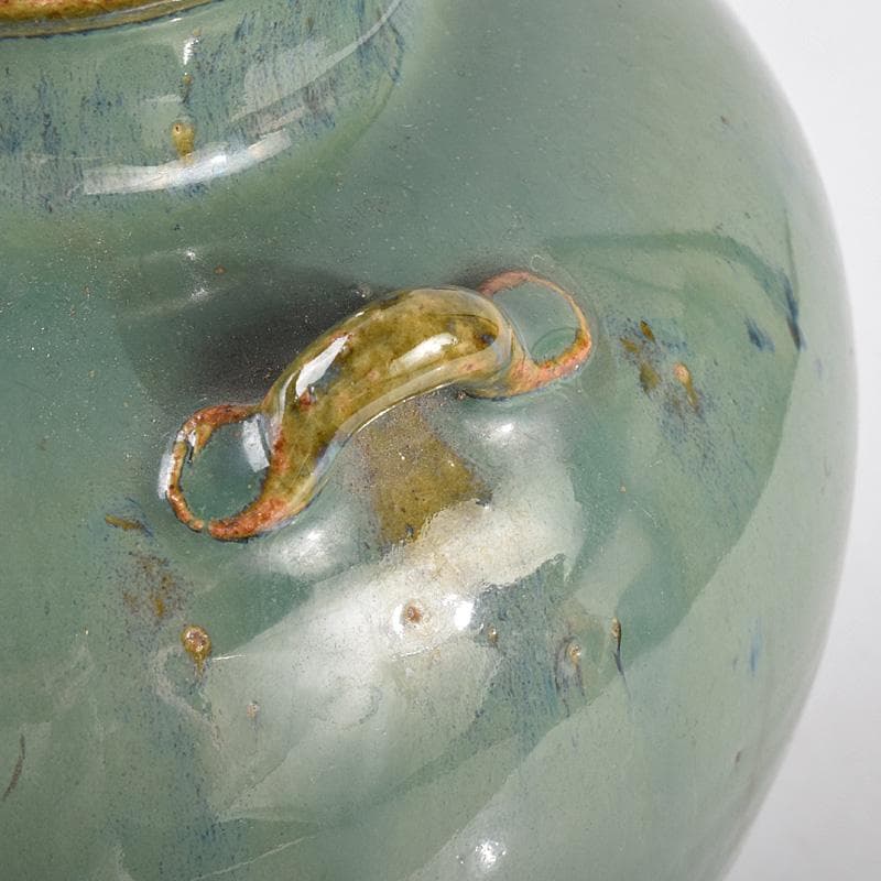 富山県　小杉焼　青磁　四耳壷形　花生　時代箱付　V　R9318