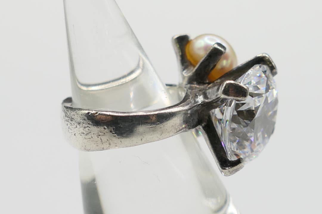 11号　e.m　イーエム　ジルコニア　パール　ストーン　リング　指輪　傷