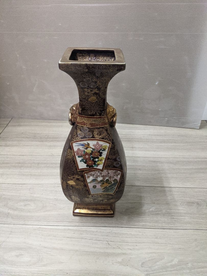 薩摩焼　飾り壷　金彩　金つぶ　山水　花鳥文　花瓶　連山　飾り耳付 薩摩焼 飾り壷 金彩 金つぶ 山水 花鳥文 花瓶 連山 飾り耳付 【公式通販】