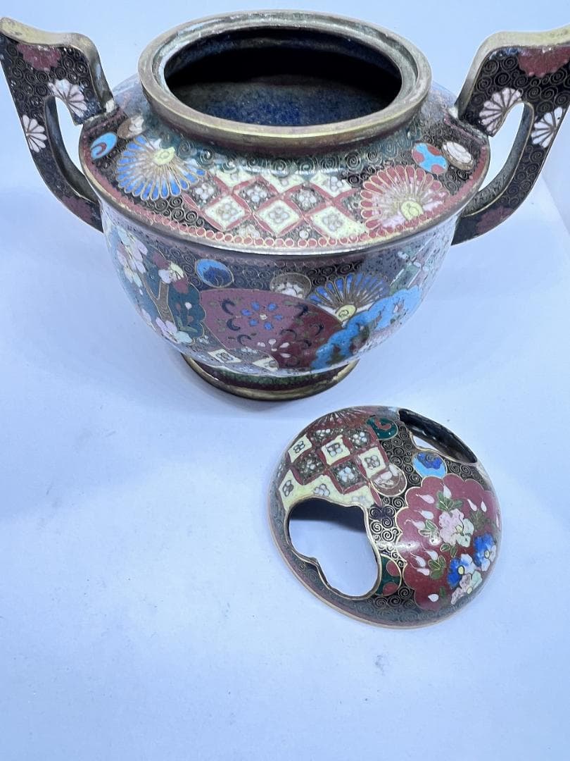 七宝香炉 蓋付き 明治期 合せ箱 花草紋 菊 梅 W12×D10×H9㎝ - メルカリ
