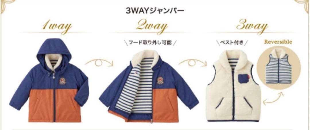 【新品タグ付き】ミキハウス 福袋限定 3WAYジャンパー アウター ベスト 90
