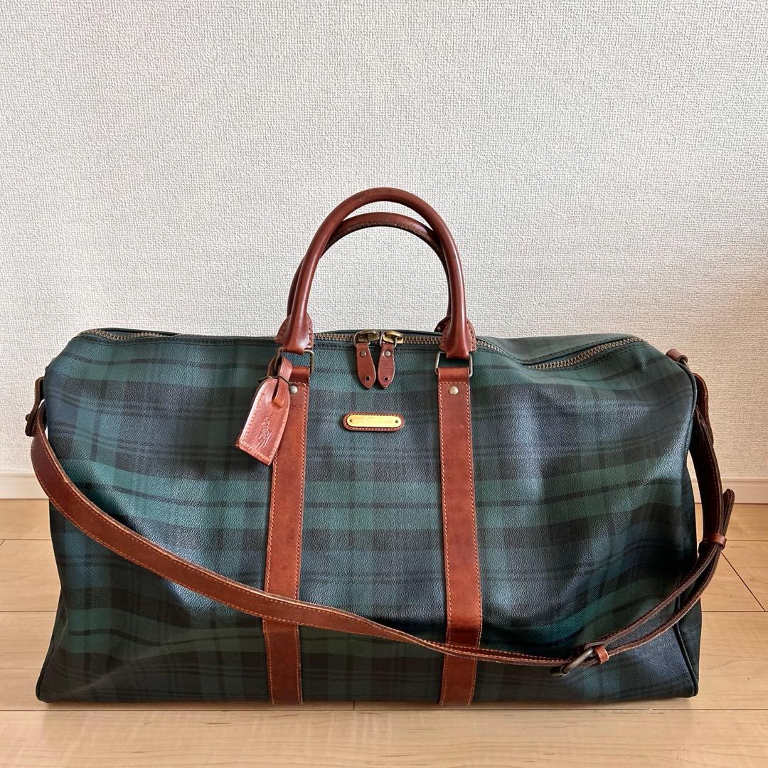 ポロラルフローレン ボストンバッグ 2way グリーンチェック PVC 大容量