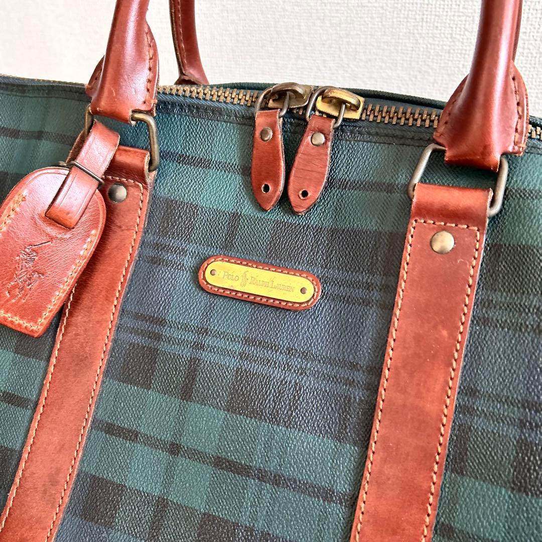 ポロラルフローレン ボストンバッグ 2way グリーンチェック PVC 大容量