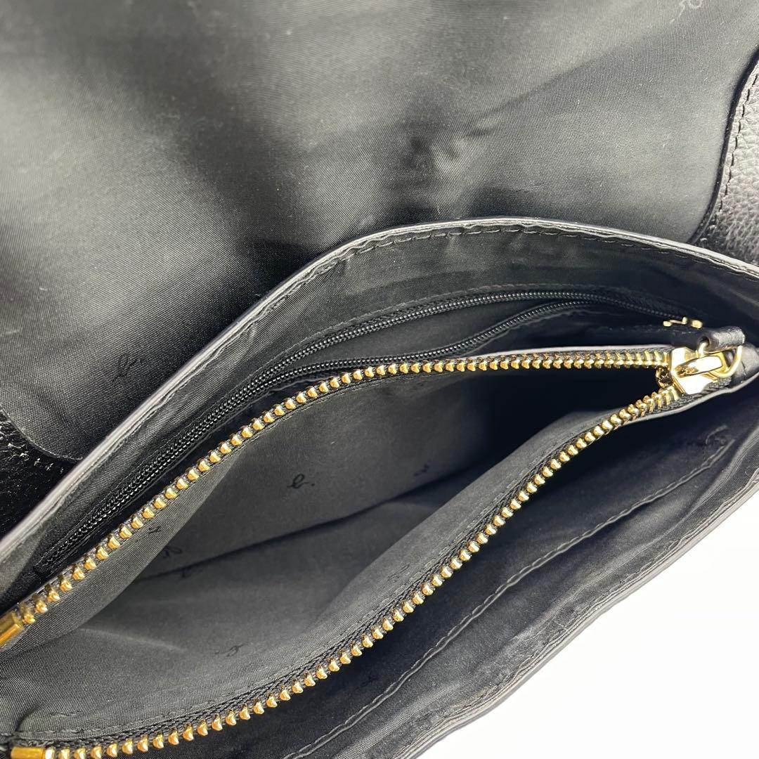 【極美品】アニエスベー　ショルダーバッグ　ゴールド金具　レザー　ブラック