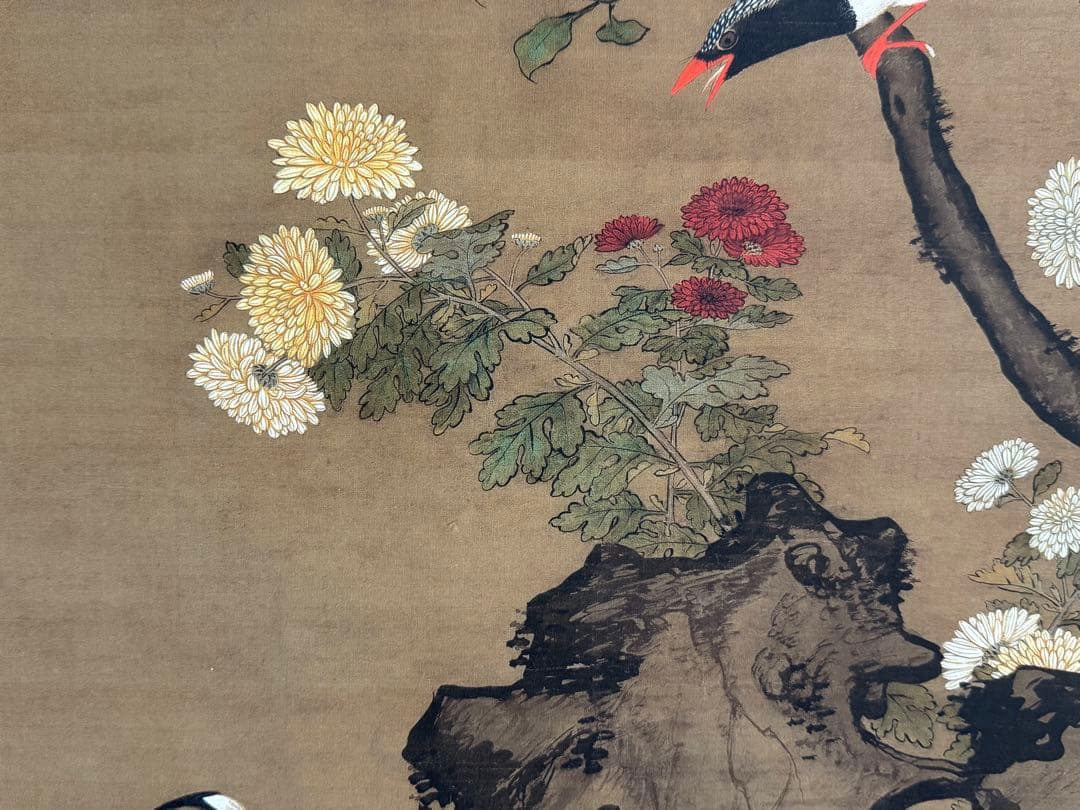 中国 明時代 呂紀 桂菊山禽圖 絹本 原色複製 ◇検故宮博物館