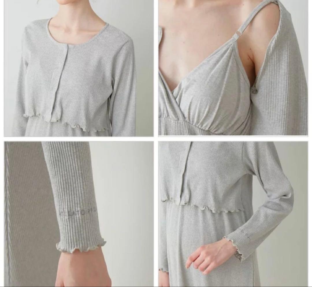 タグ付き ジェラートピケ　マタニティリブワンピース フリーサイズ グレー 長袖