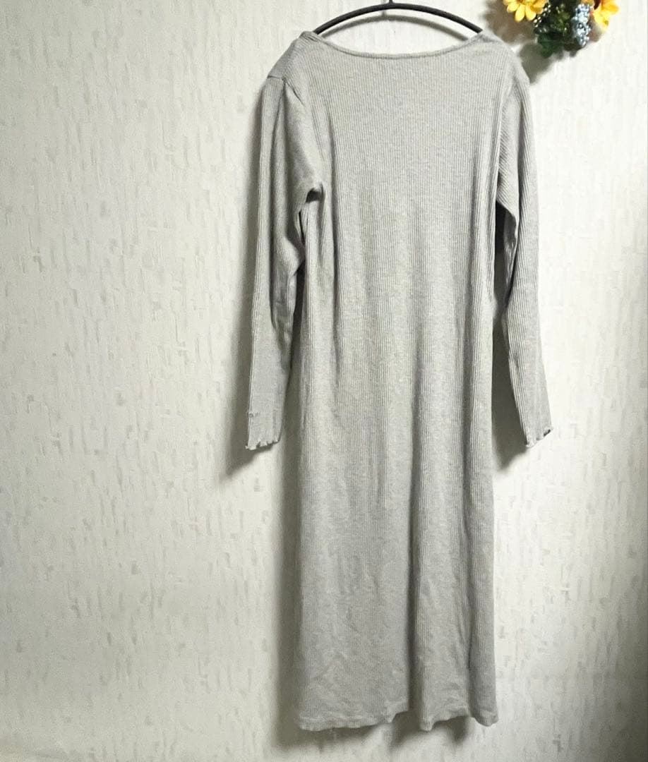 タグ付き ジェラートピケ　マタニティリブワンピース フリーサイズ グレー 長袖