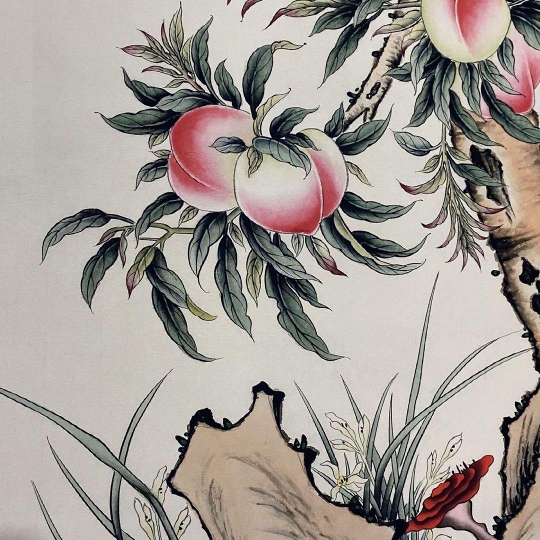 郎世寧 寿桃図 四尺中堂 中国掛け軸 花鳥画 吉祥画 - メルカリ