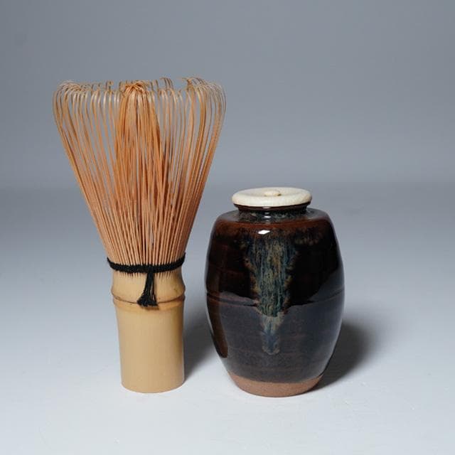 万代喜山 肩衝茶入 共箱 仕服：珠光緞子 茶道具 濃茶