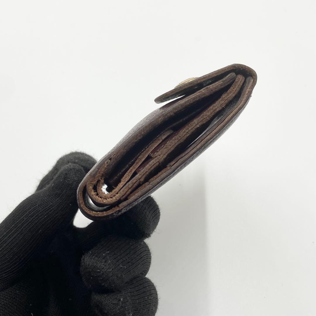 極美品 イルビゾンテ 折り財布 オールレザー ロゴ刻印 ダークブラウン