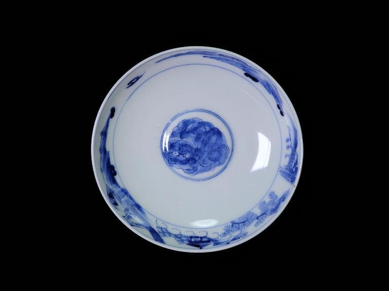 平戸　染付　唐獅子牡丹の図　蓋茶碗　E863AS-COz