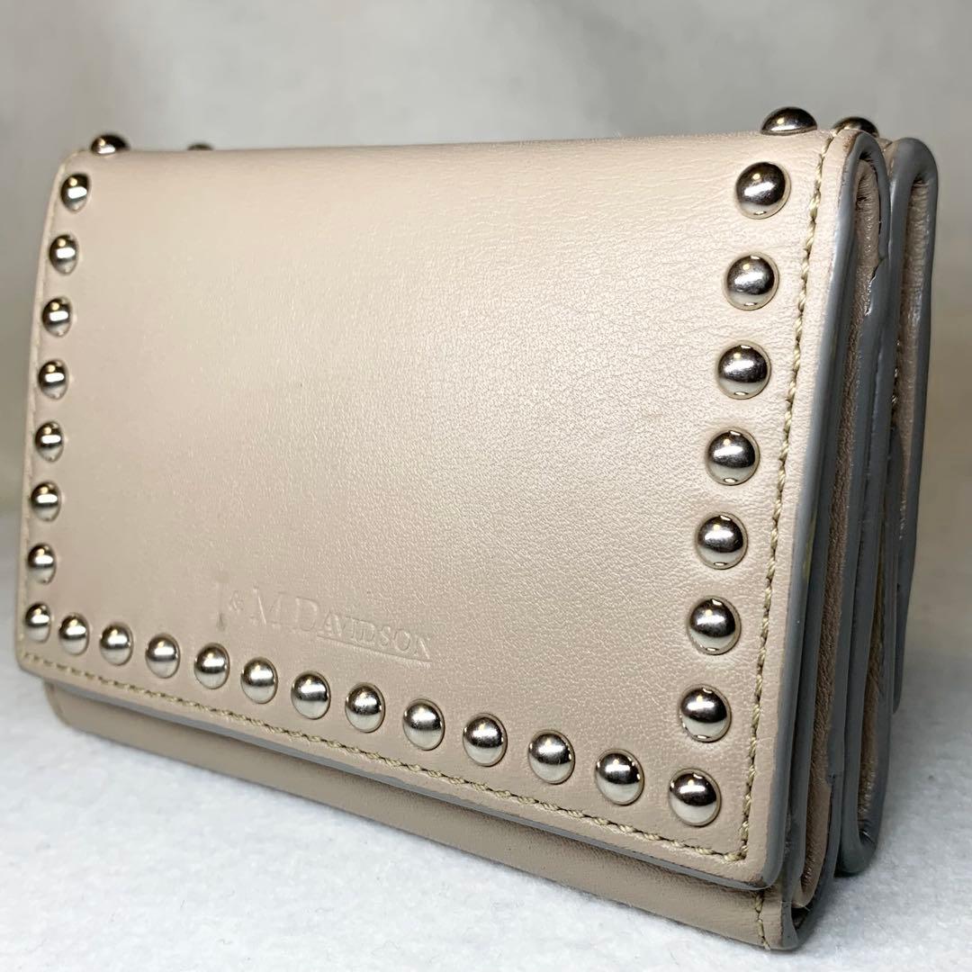 希少 J&M DAVIDSON 三つ折り財布 スタッズ レザー グレージュ - メルカリ