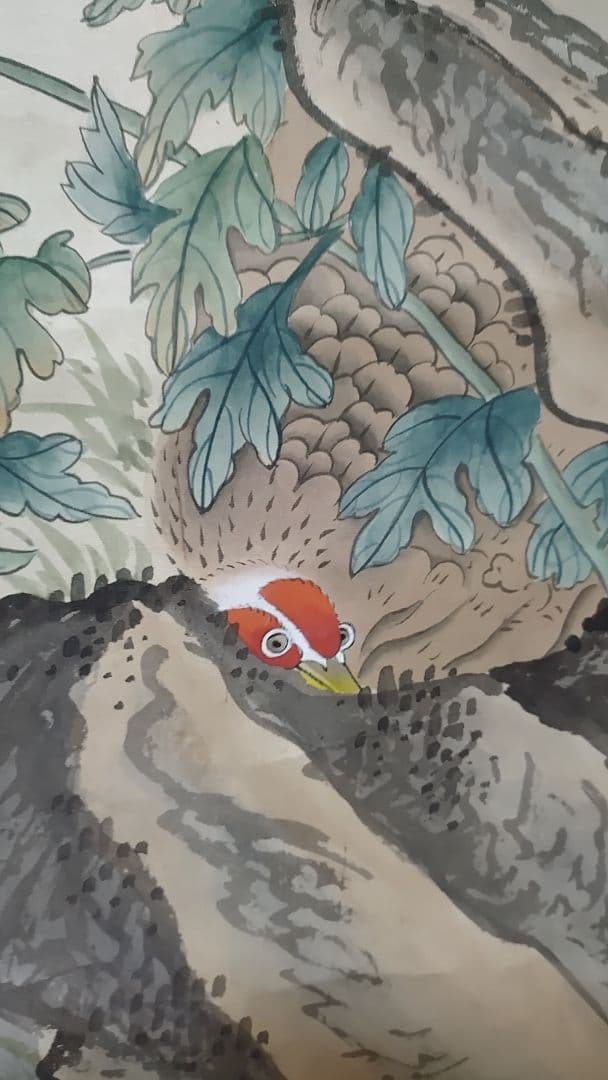 掛け軸大判 梅鳩図 銘あり 呂記 直筆