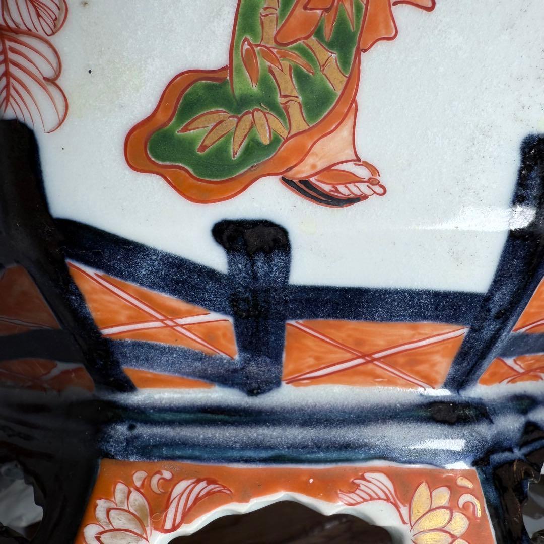 幕末〜明治期　染錦美人図大鉢　盆栽　植木鉢　高さ26cm　直径37.5cm