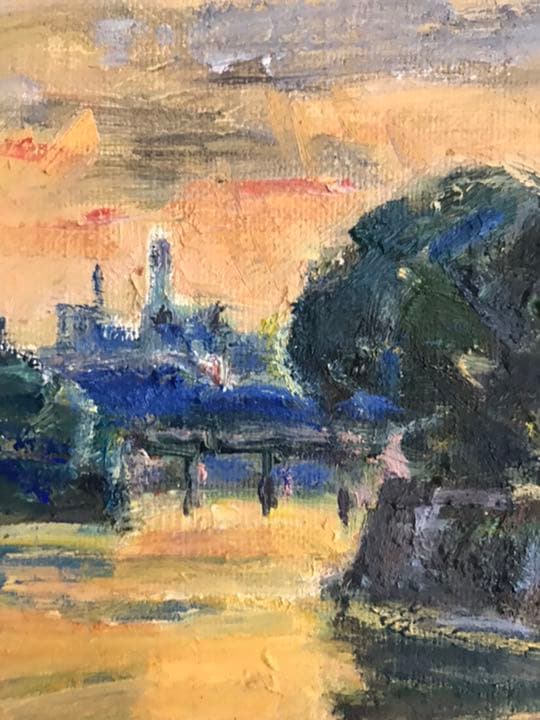 絵画　手書き油絵　川の風景　0号