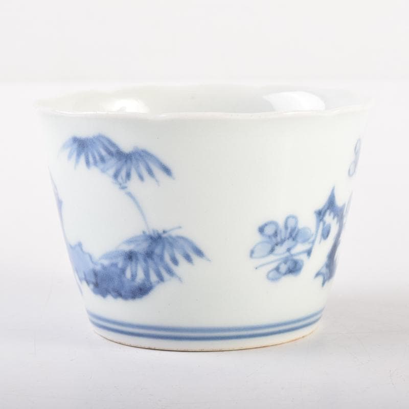 伊万里焼　染付　角福柿右衛門様式　松竹梅文　猪口　時代箱付　C　6969