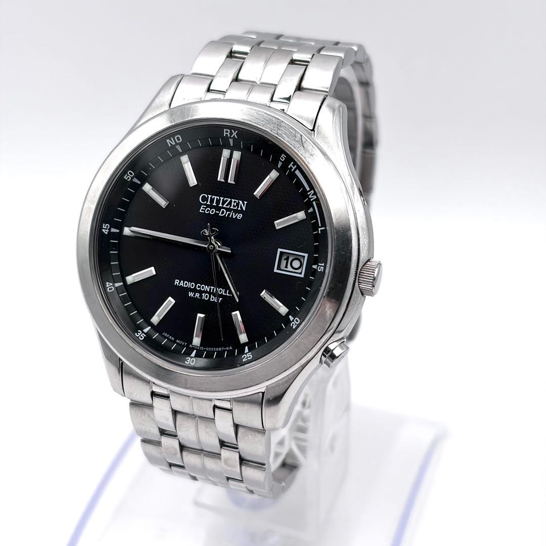 シチズン エコドライブ 電波ソーラー メンズ 黒文字盤 稼働品