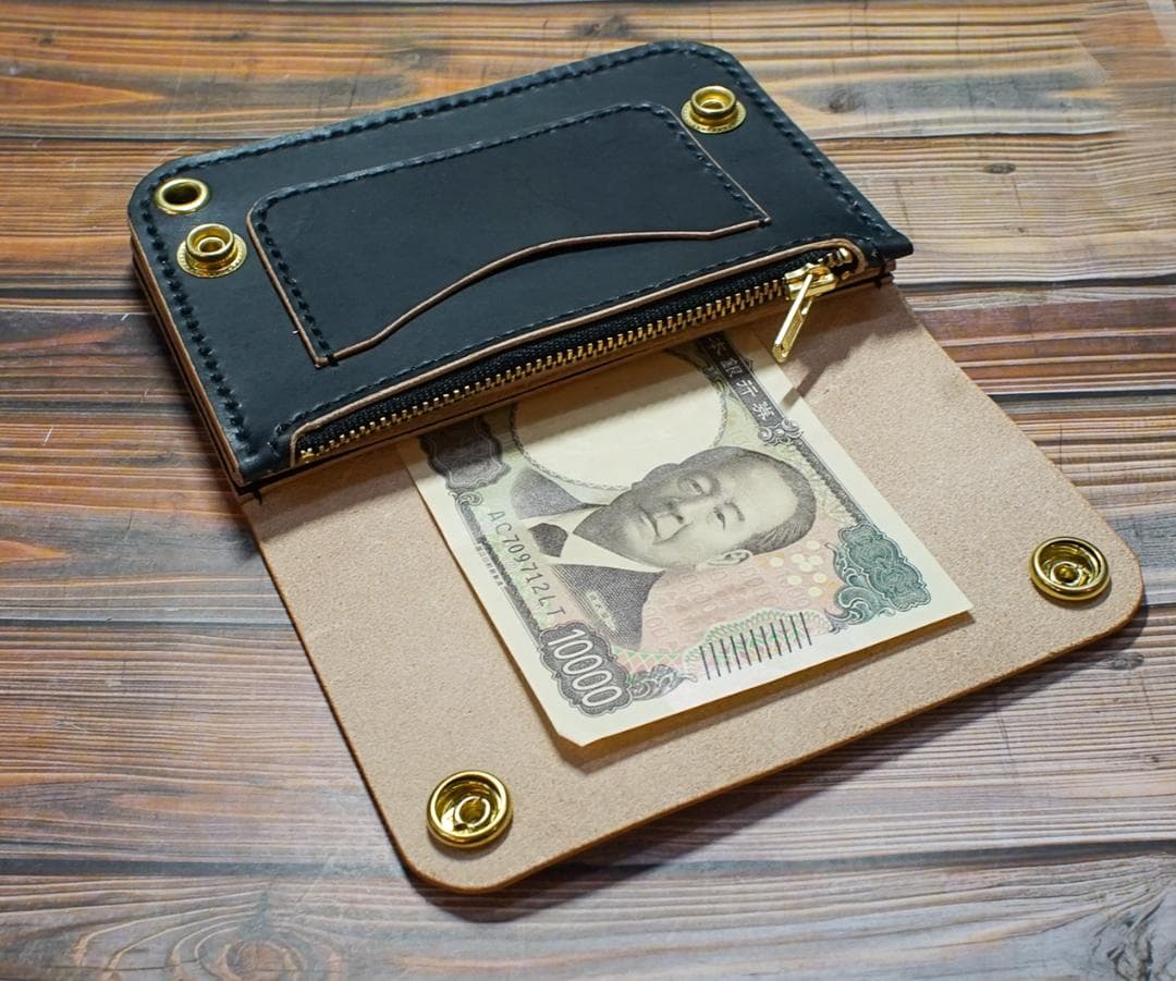 三層　ミドル トラッカーウォレット　茶芯 ブラック 真鍮 トラッカーウォレット