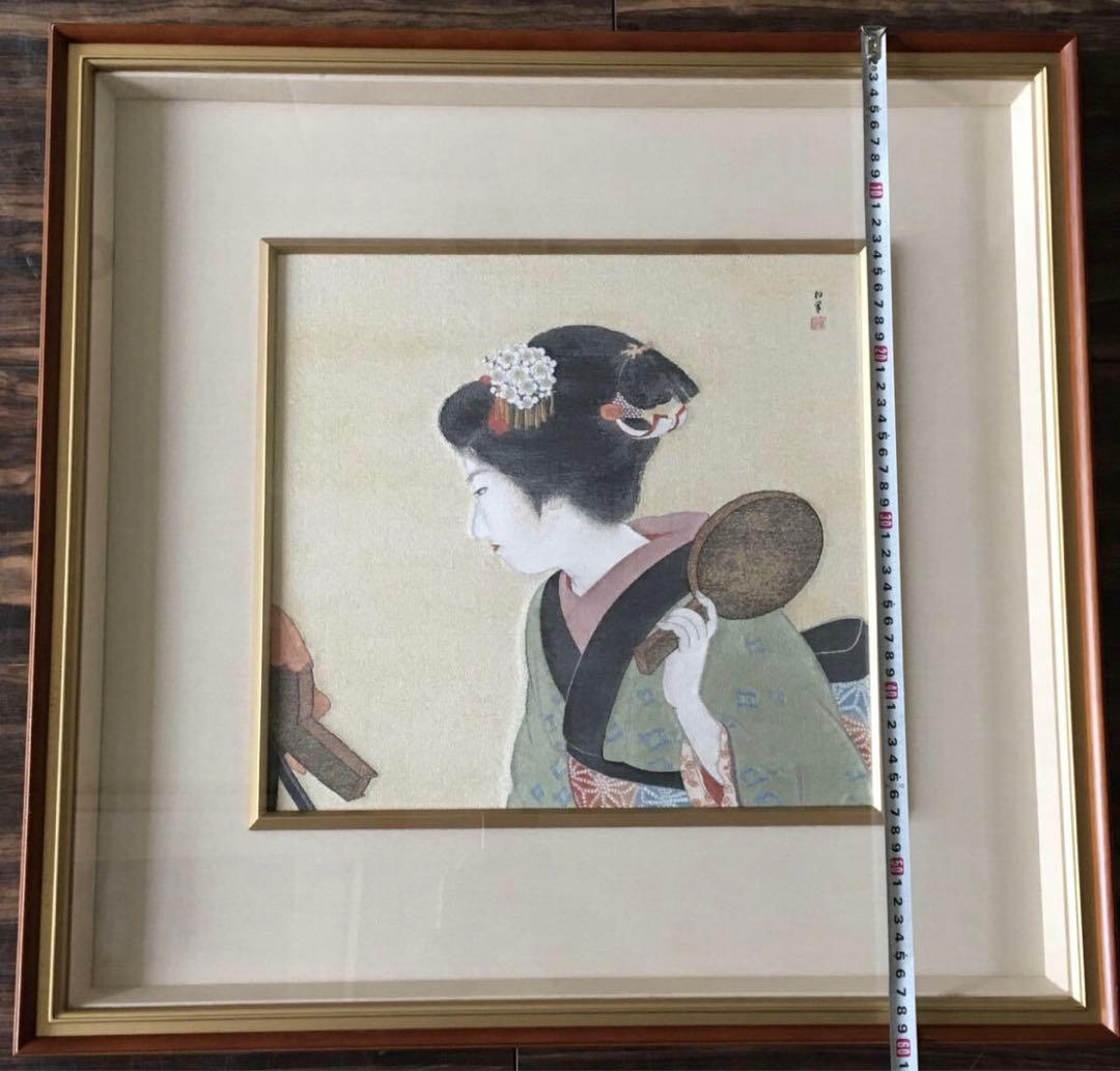 上村松園 鴛鴦髷 西陣織 小高念記 織物画 刺繍画 額装 伝統工芸 D