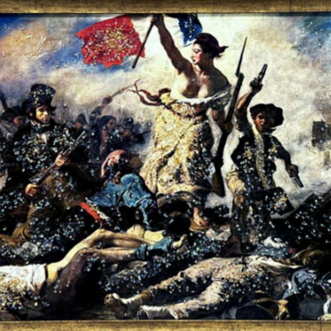 輸入雑貨　天然石　『フランス民衆を導く自由の女神』　水晶絵　クリスタルアート