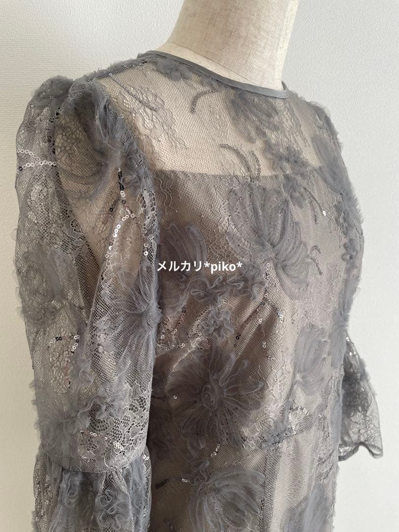 【1回着用】☆Leja レジャ スパンコールレーススリーブIラインロングドレス