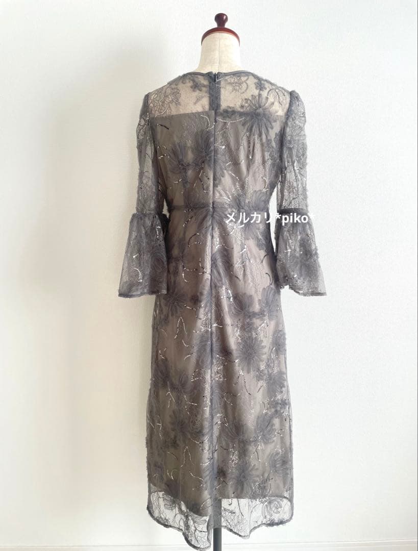 【1回着用】☆Leja レジャ スパンコールレーススリーブIラインロングドレス