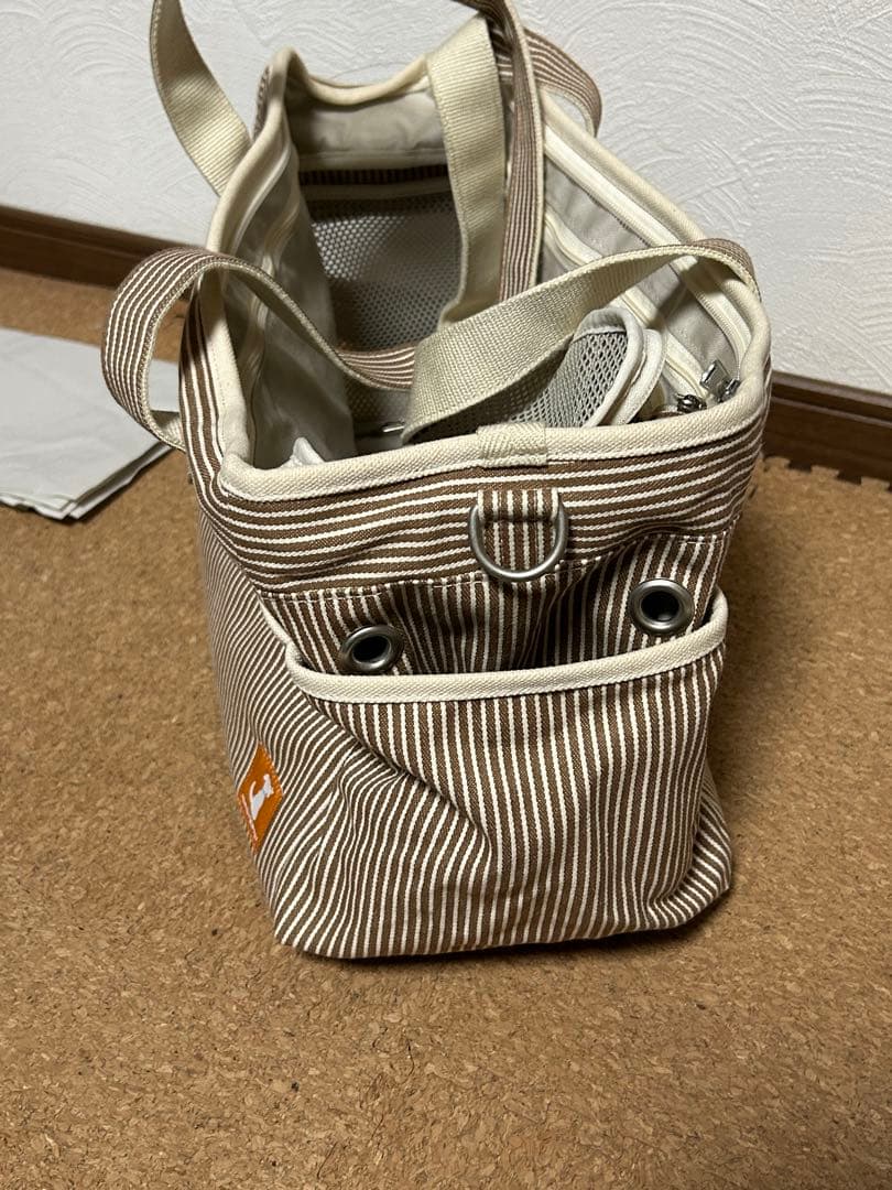 値下げ】犬猫 ストライプ キャリーバッグ 布製 メッシュ窓付き