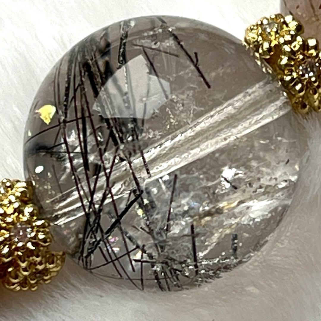 ラリマー＆大玉ブラックキラキラ✨ルチル・ブラックスーパーセブン天然石ブレスレット