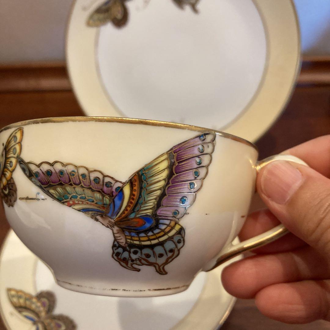 オールドノリタケ 蝶トリオ カップ&ソーサー&ケーキ皿