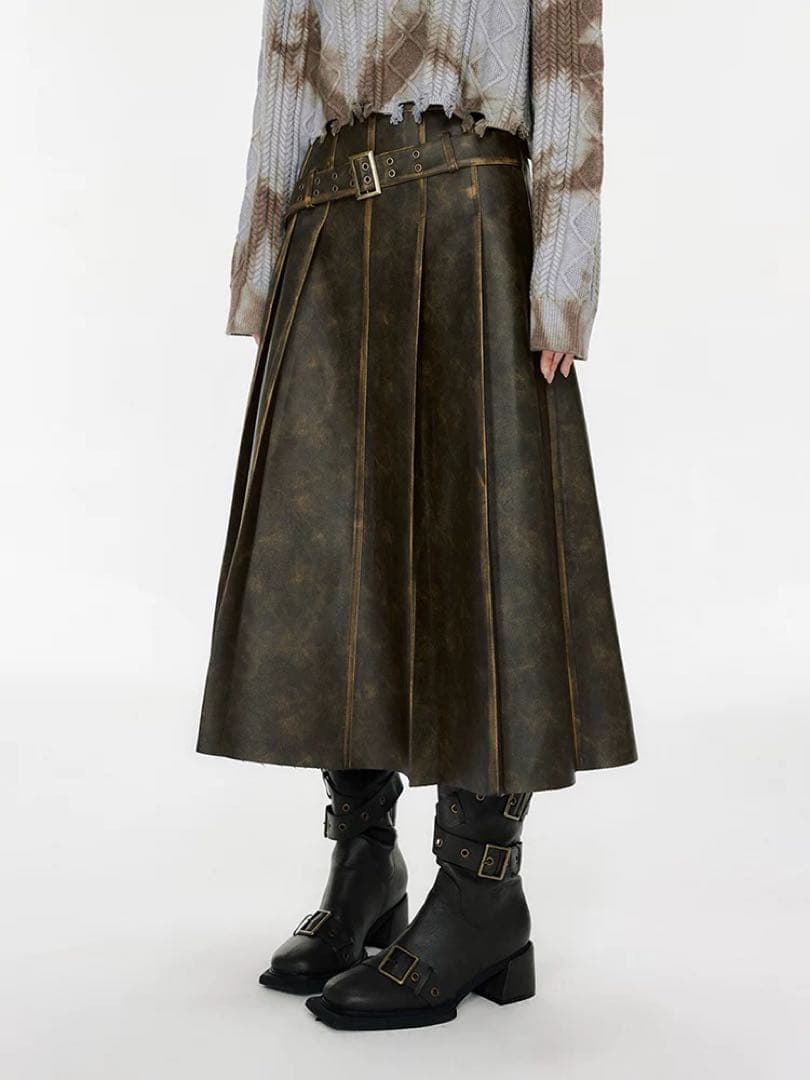 【CHICPARK】Vintageメタリック加工フェイクレザープリーツスカート