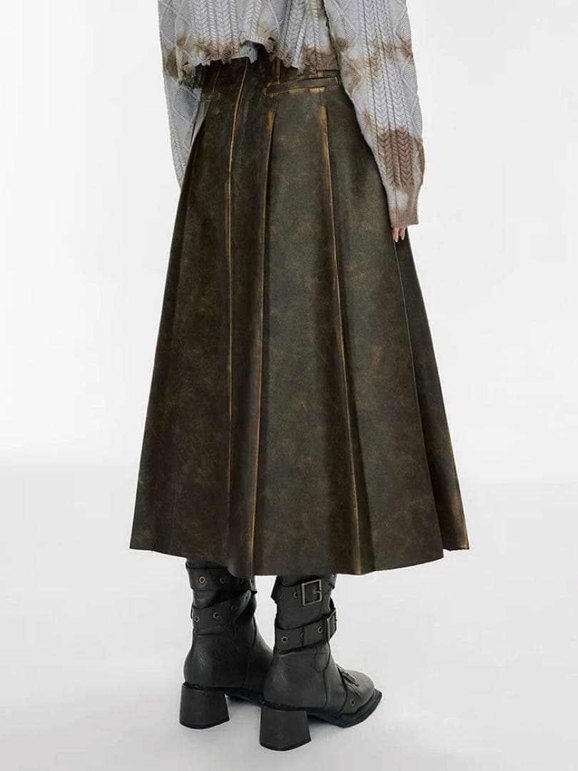 【CHICPARK】Vintageメタリック加工フェイクレザープリーツスカート