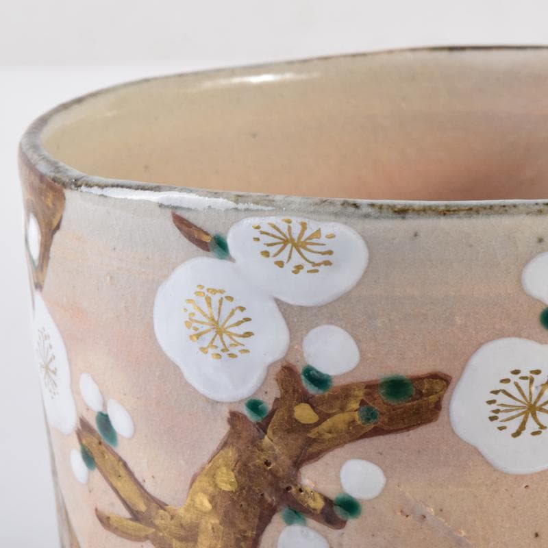 茶道具京焼桃山窯橋本喜泉作乾山写梅文半筒茶碗共箱V7108