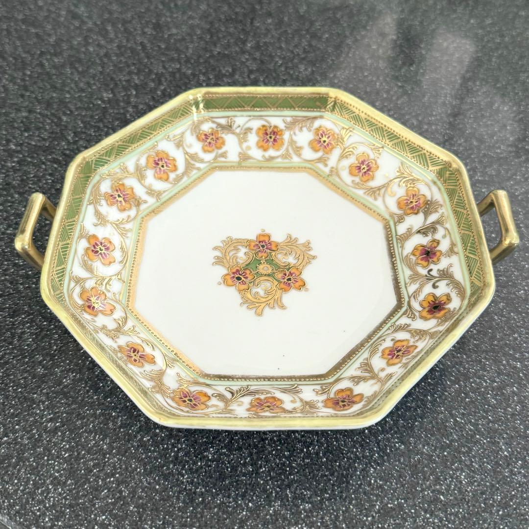 オールドノリタケ RC-Nippon印 取手付き八角皿 金盛 ヴィンテージ
