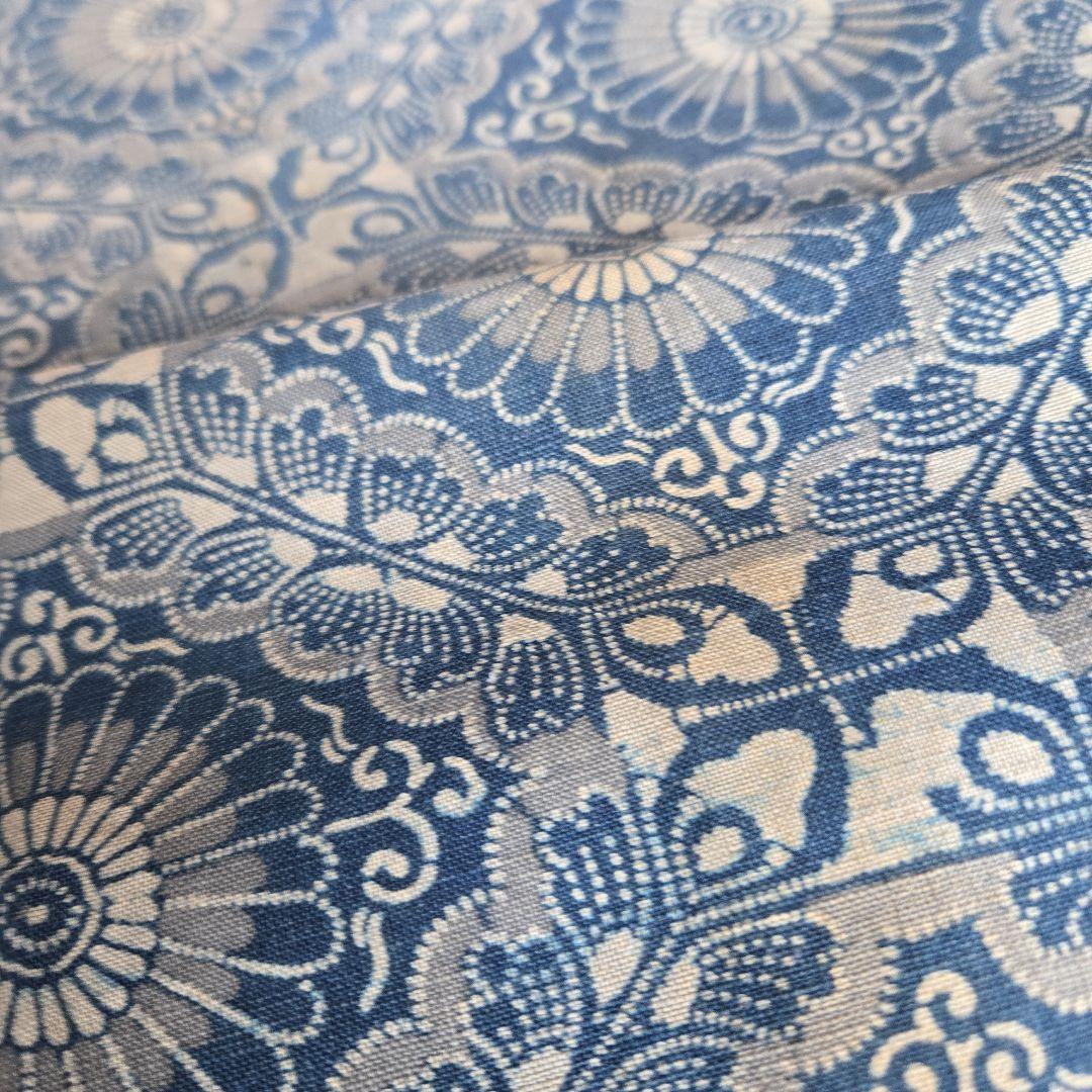 古布 木綿 型染 菊 藤 はぎれ 藍染 う7 着物 骨董 リメイク 明治