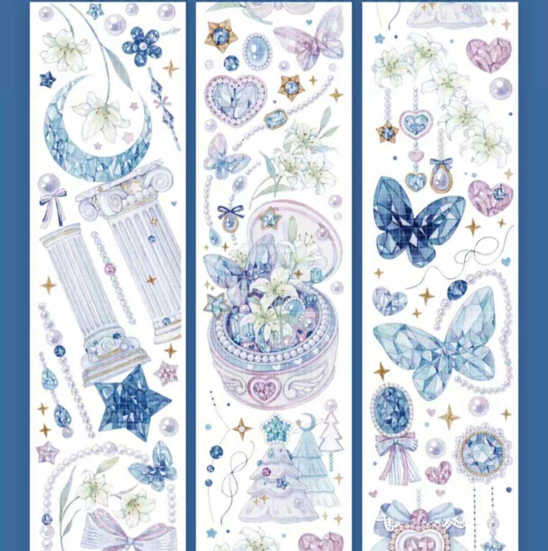 巻売 491☆ 海外 マスキングテープ マステ PET 装飾 花 蝶 銀ホロ