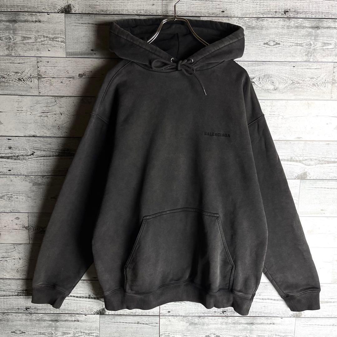 【超希少デザイン】バレンシアガ☆ 両面刺繍ロゴ入り ヴィンテージ加工 パーカー.