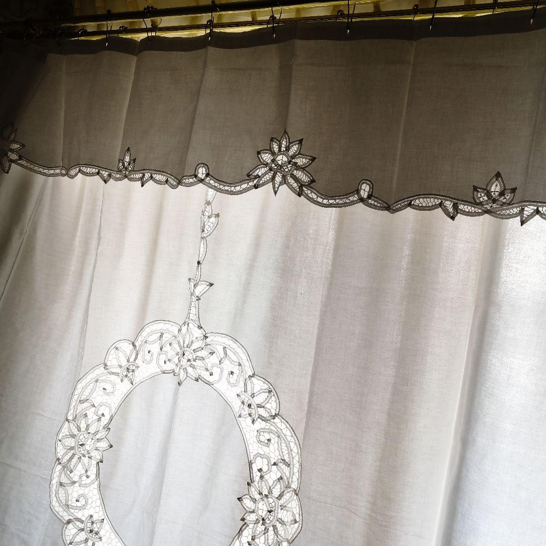 イギリスVintage バテンレース コットンカーテン 2枚組