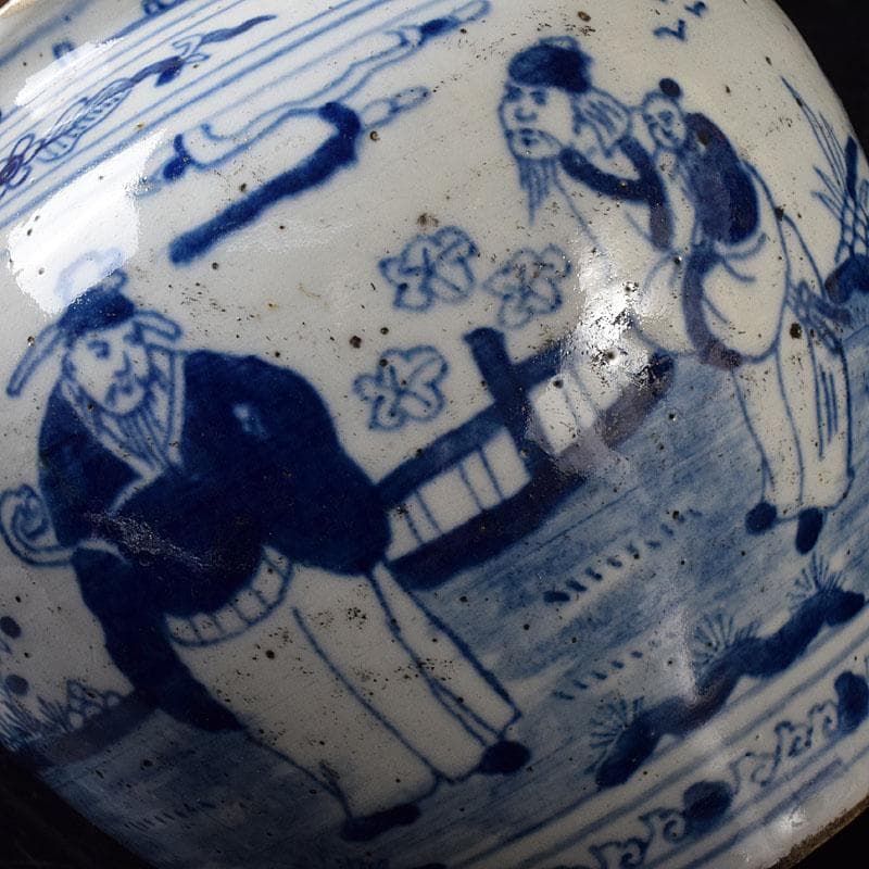 中国　青花　山水人物文　壷　V　R8388