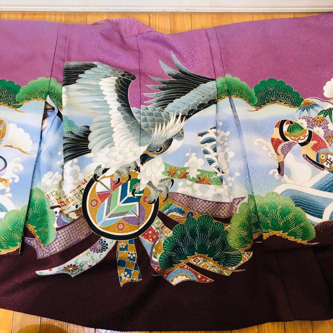 七五三 五歳‼️豪華紫系に鷹金彩煌びやか❤️完全フルセット‼️家から揃える無し 銘品‼️