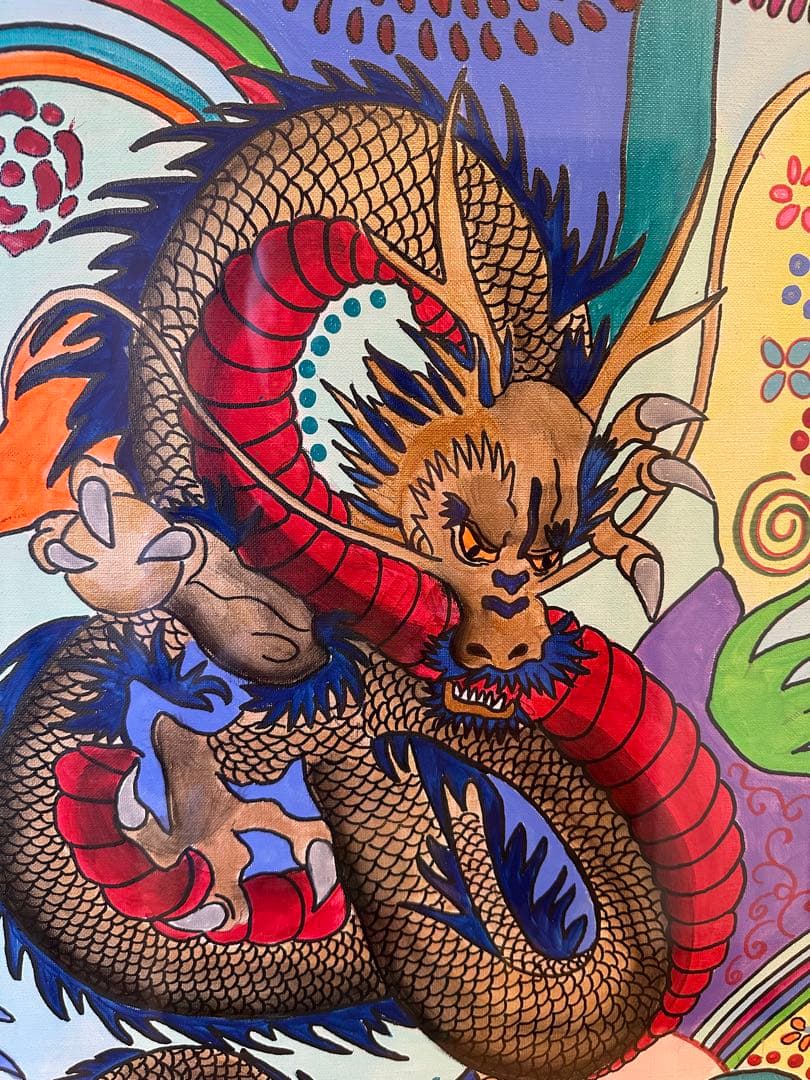 【F10号】ジミー大西【ドラゴン】肉筆/表裏サイン有/油彩/アクリル/額縁/額装