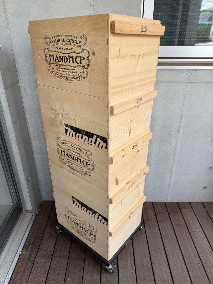 M&M カスタムパフォーマンス 木製5段収納ラック キャスター付き