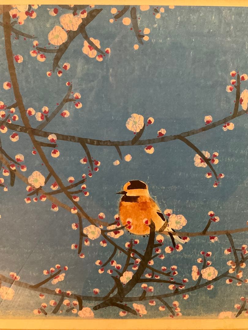 前田青邨「紅白梅に山雀」シルクスクリーン 落款・エディション・作品